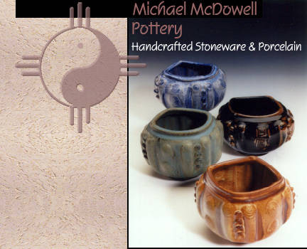 {Wheel thrown forms, altered, with stamps, slips, and sprigged decoration, and a variety of glazes